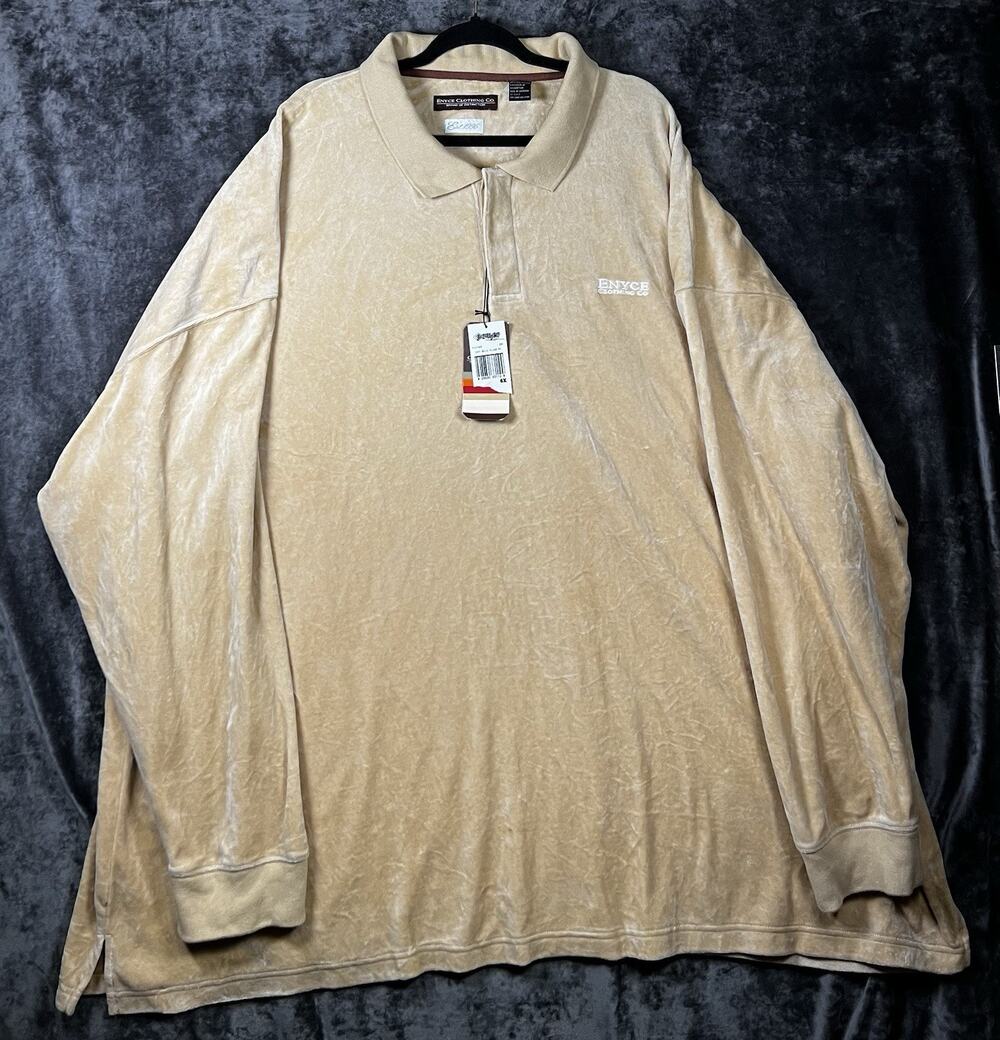 NWT Enyce Velour Polo Shirt Men’s 6XL Beige Long Sleeve Embroidered Y2K